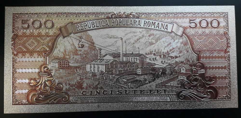 ROMANIA - 500 LEI 1949 - SILVER PLATED POLYMER BANKNOTE