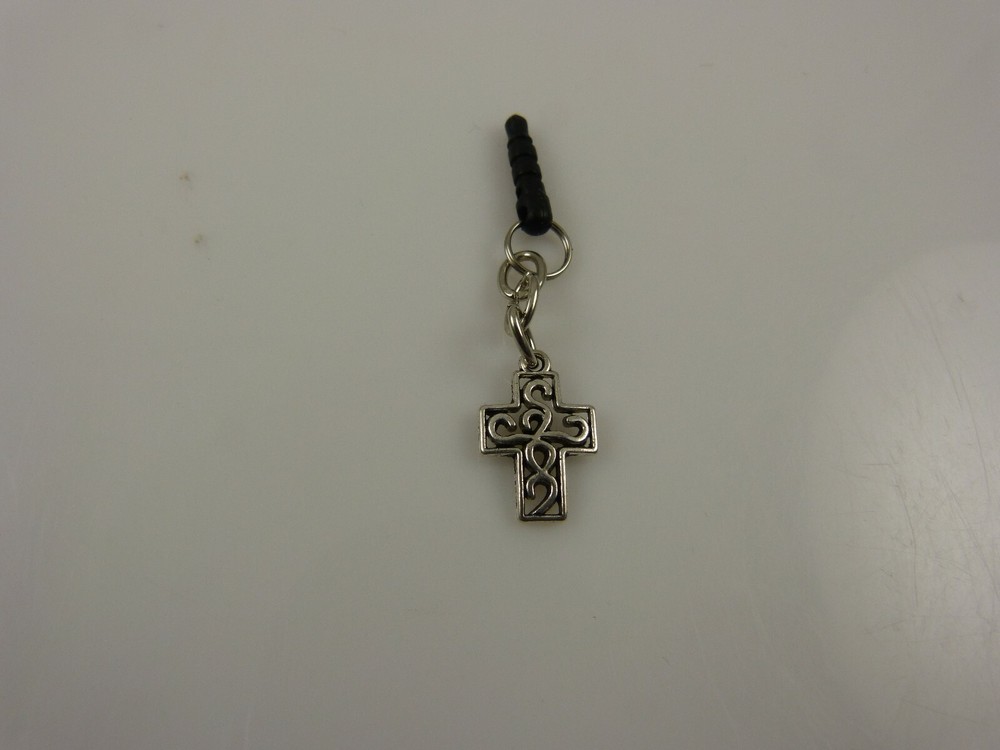 Easter cross cell phone Ipad charm ear cap dust plug silvertone