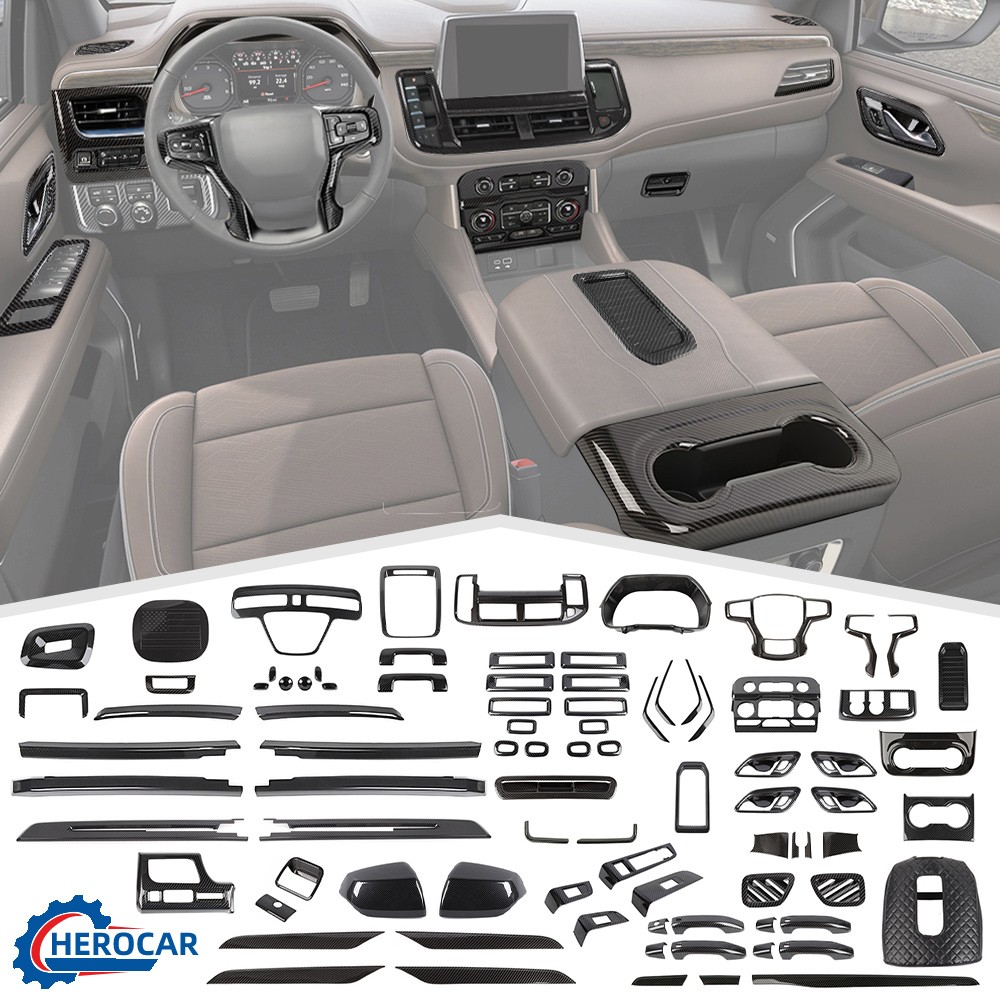 Carbon Fiber Car Interior Decor Trim Cover Kit For Chevy Suburban 20+ /Tahoe 21+