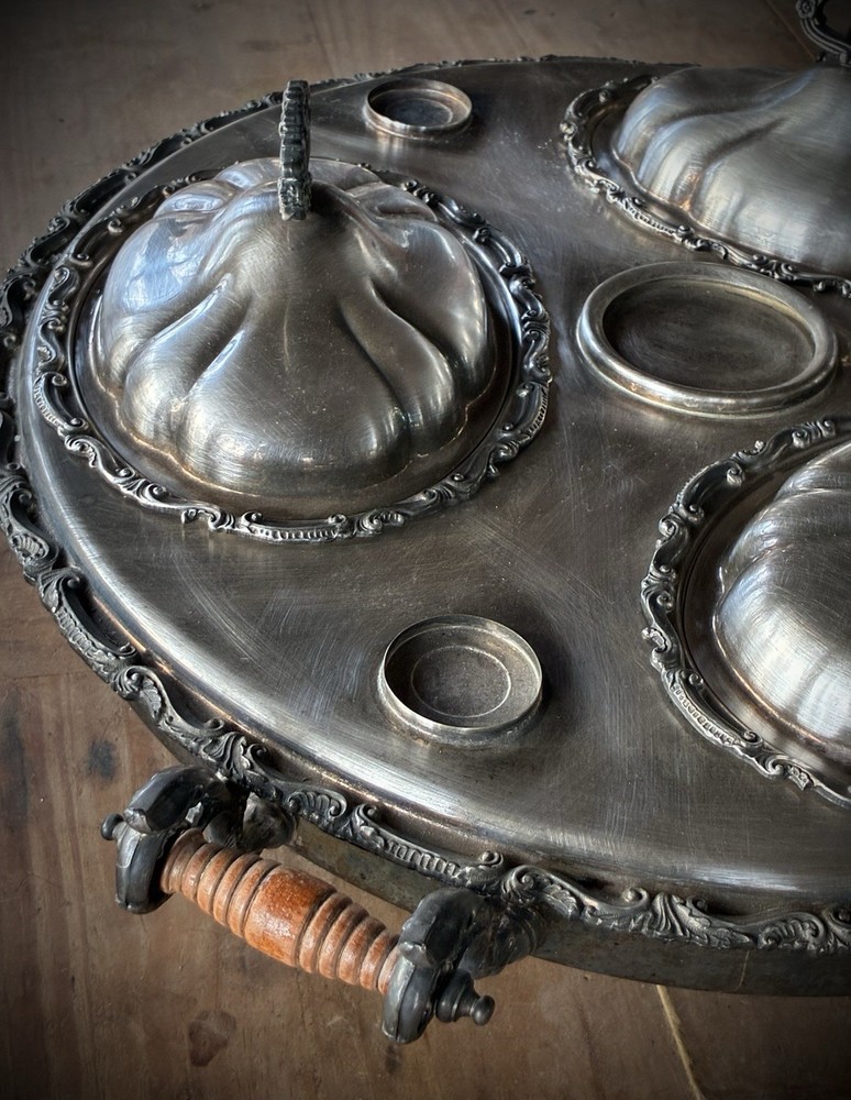 Large Birmingham Silver Plate Lazy Susan Hot Food Server - 23"