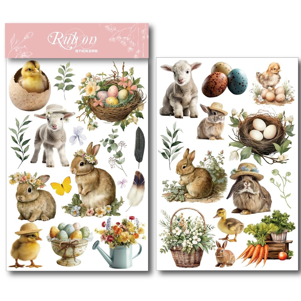 CATaireen Spring Easter Crafts Rub On Transfers Small 2 Sheets, Multicolor