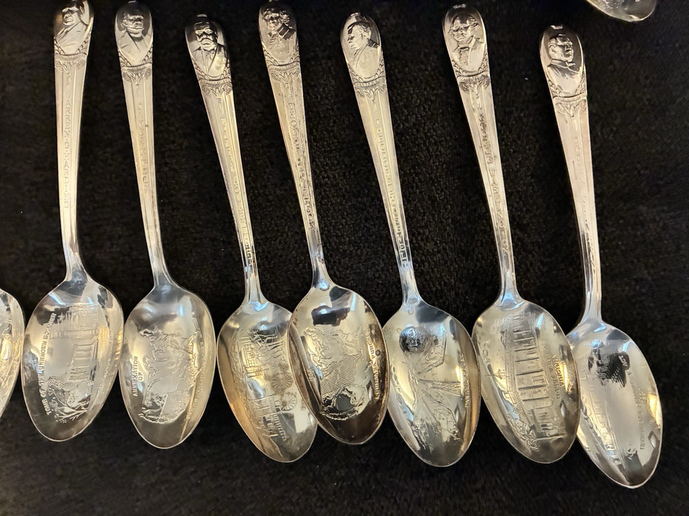 41 Vintage Silver plate, Wm. Rogers, Commemorative President Spoons