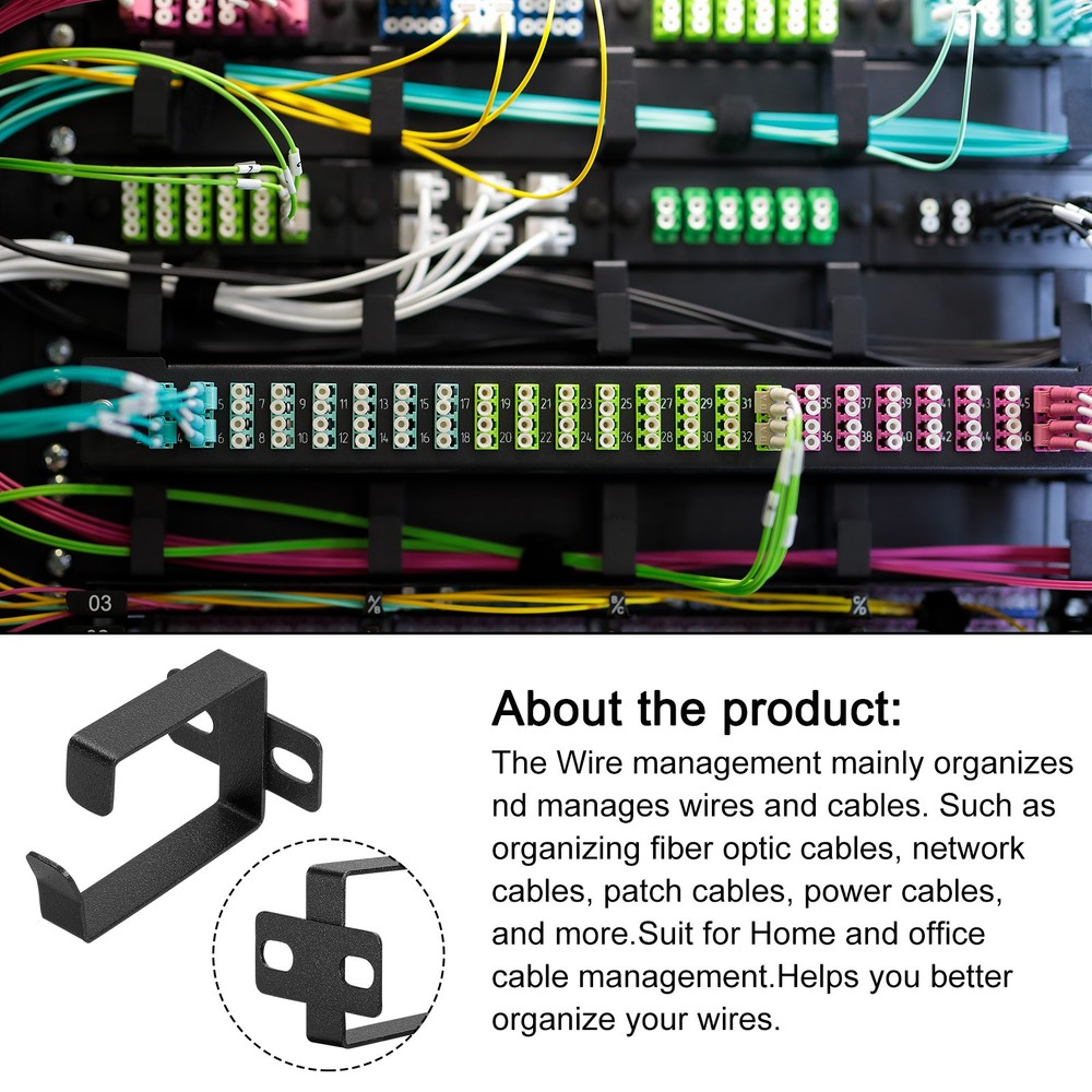 Server Rack Cable Management D Ring Hook Bracket Organizer Black Color/5 Set