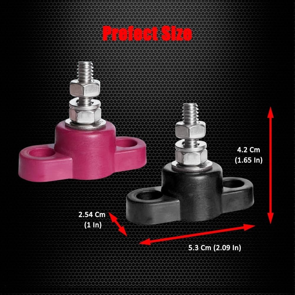 Ampper 1/4" Single Stud Battery Junction Posts Block, 1/4", Red & Black