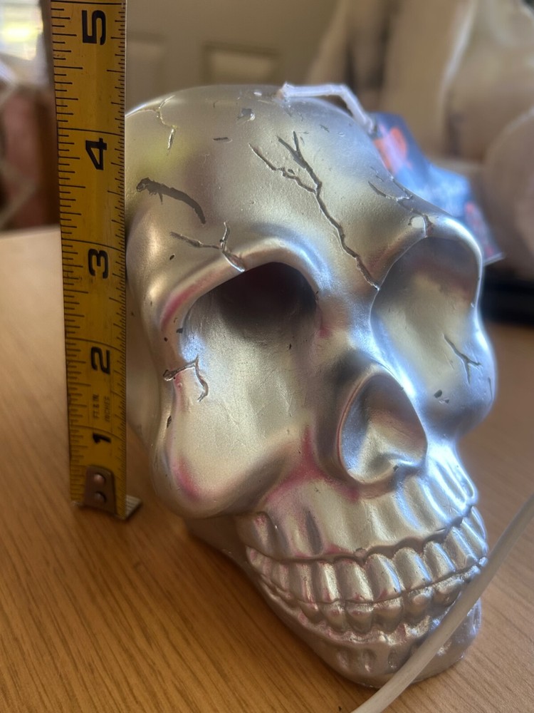 Bleeding Cracked Skull Candle 4" x 6", New, Silver