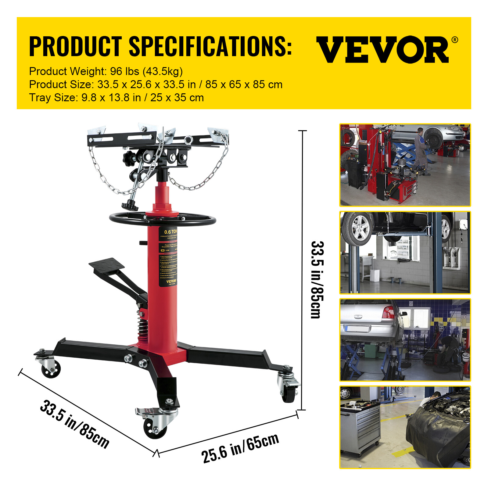 1322-1660 LBS 2 Stage Hydraulic Transmission Jack w/360°Swivel Wheel Lift Hoist