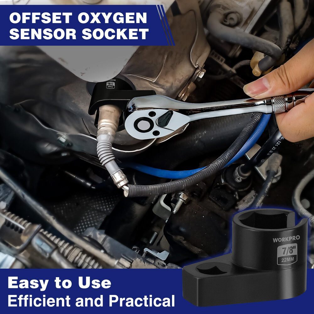 WORKPRO O2 Offset Oxygen Sensor Socket 3/8" Drivex 7/8" 22mm Removal Tool Wrench