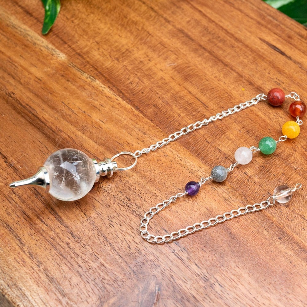 Pendulum Clear Quartz Globe W/Chakra Ball Chain