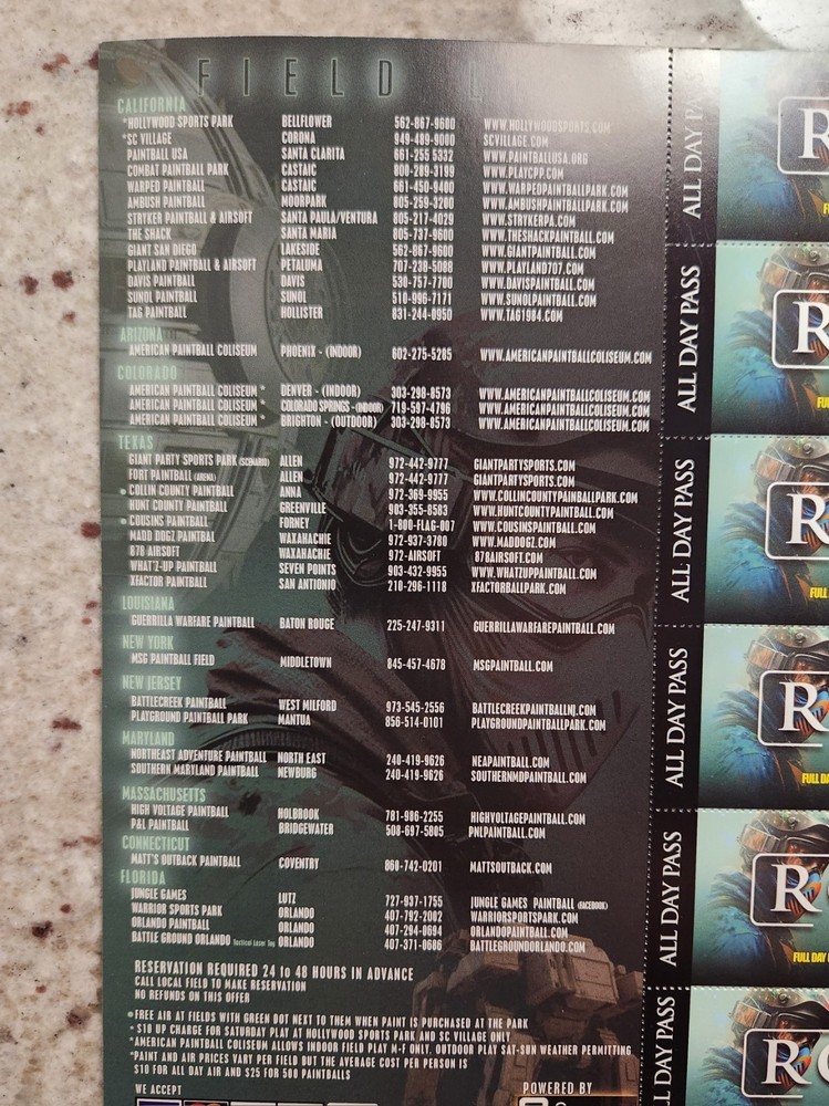 Paintball Field Entry Tickets