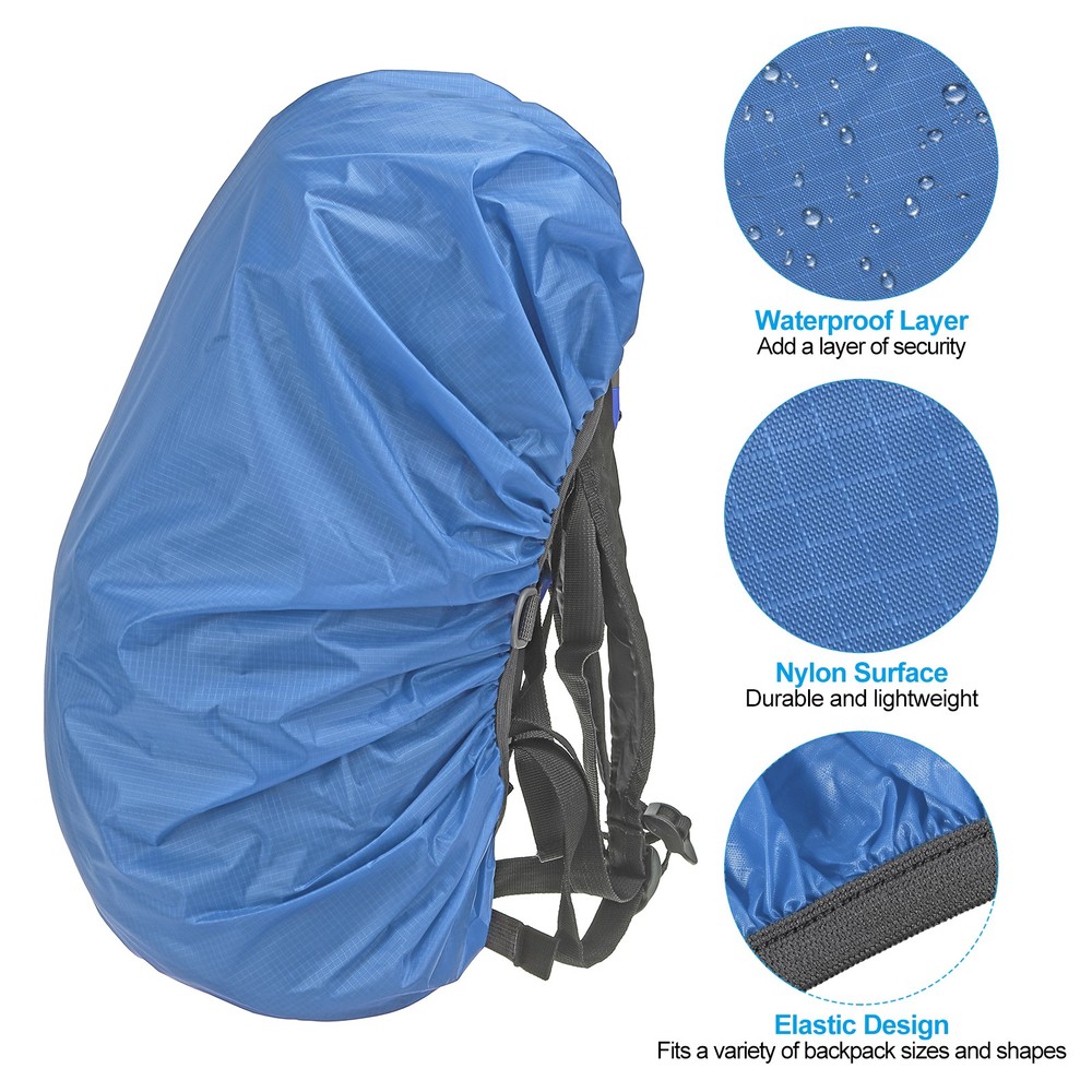 15-25L Backpack Rain Cover with Drawstring Bag, S, Sky Blue Checkered