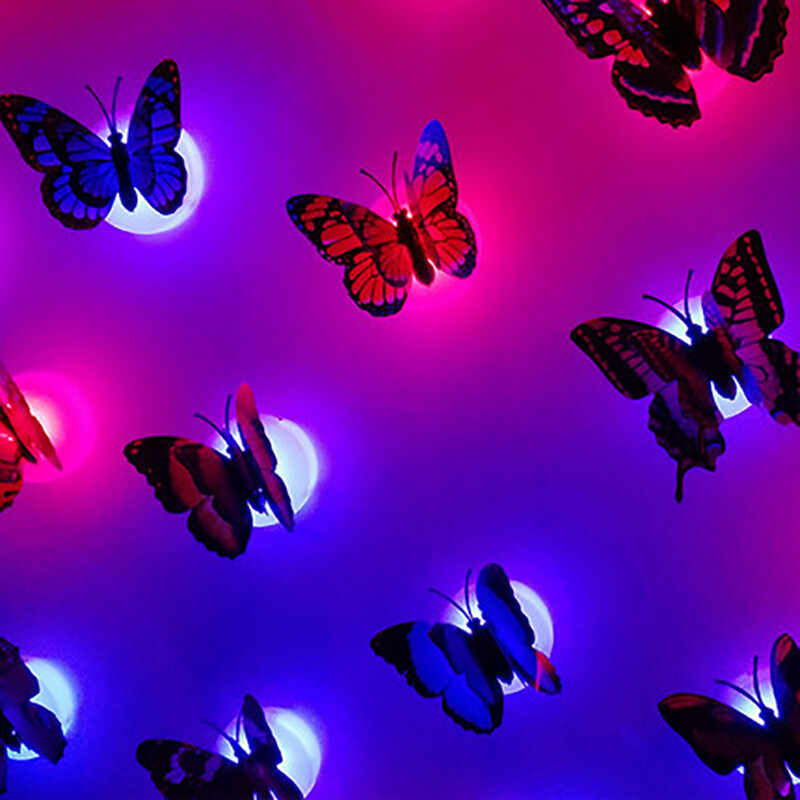4x Butterfly LED Night Light Creative Glowing Stickable Romantic Wall Lights