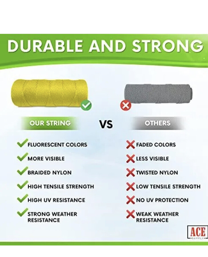 2x White Mason Line String Line - #18 Braided Nylon String - 500 Ft Nylon