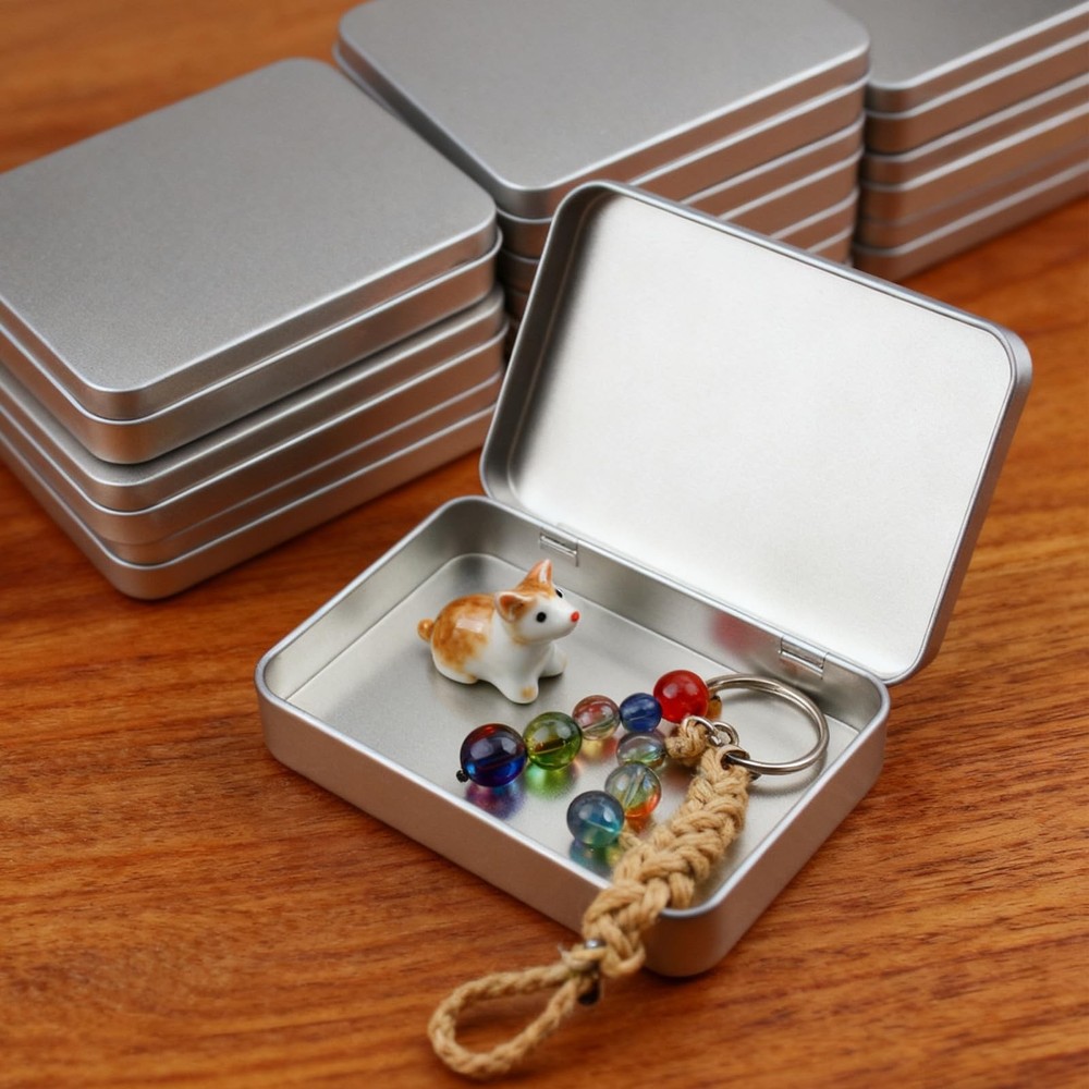 12 Pieces Rectangular Metal Empty Hinged Tins Containers Basic Necessities Ho...
