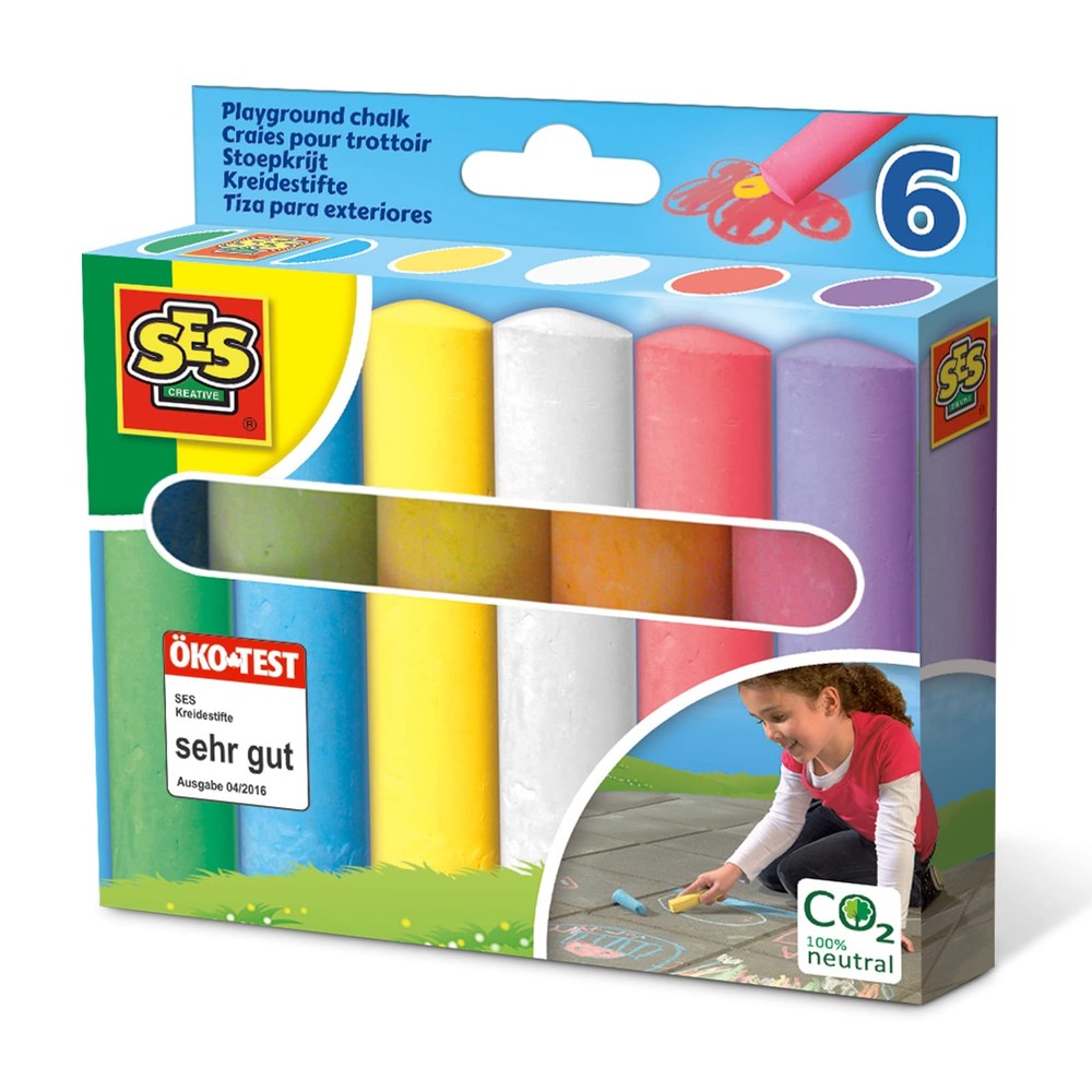 SES Creative 02206 Playground chalks 6 Pack, Mixed
