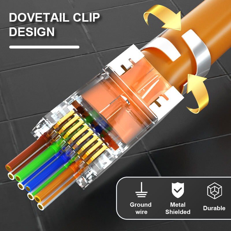 CAT7 rj45 connector 50U CAT6A ends pass through ethernet cable shielded plug