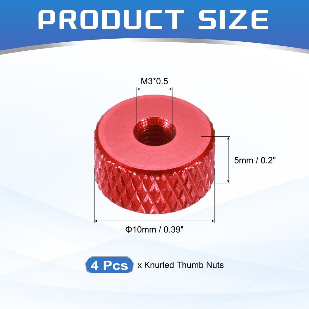 4Pcs M3x10mmx5mm Knurled Thumb Nuts, Wine Red