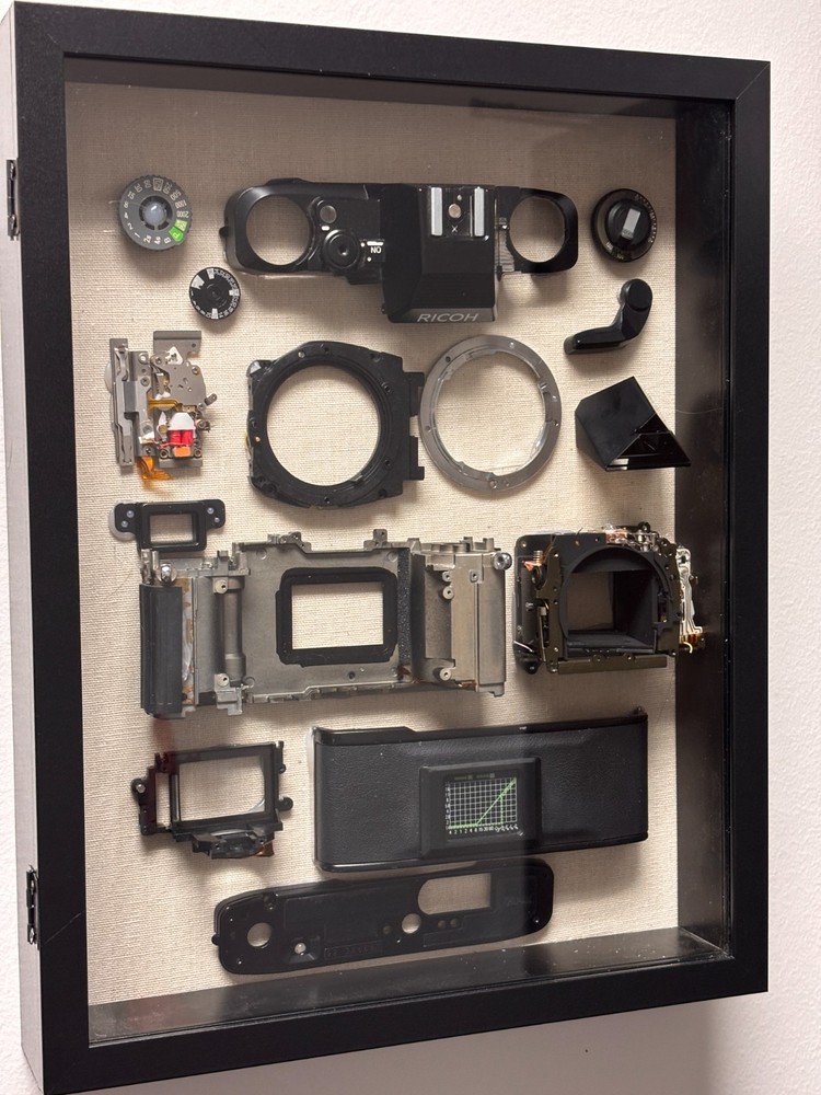 Deconstructed 35mm Camera Shadow Box Art - Retro Wall Decor - Camera Blue Print