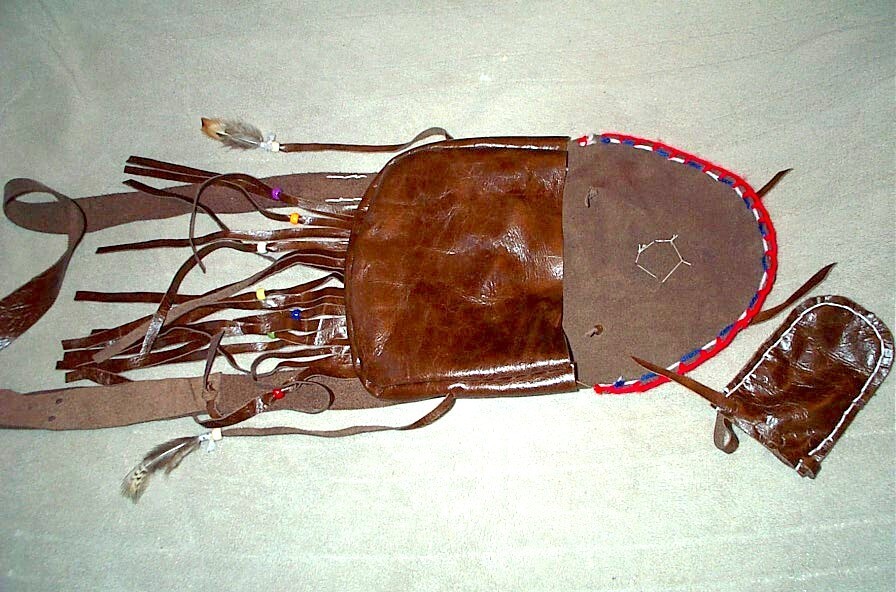 BLACK POWDER, BEAVER TAIL, LEATHER POSSIBLE BAG