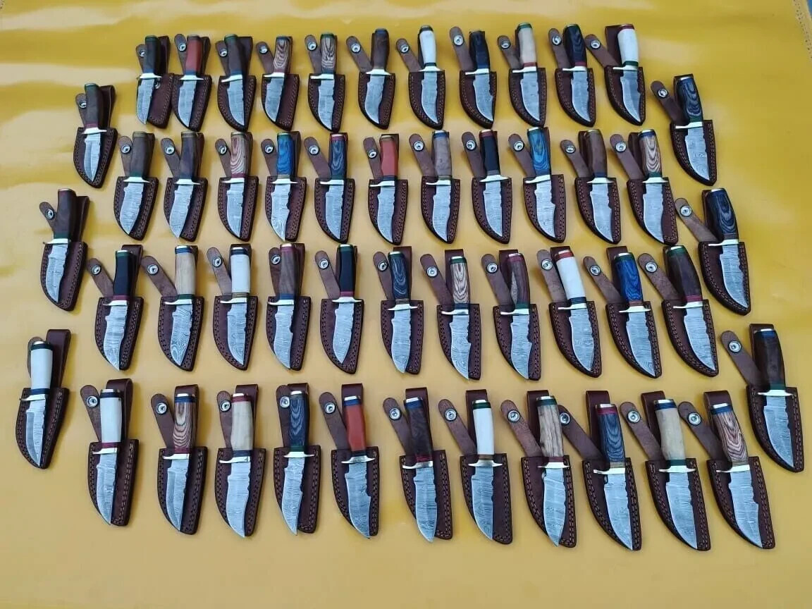 LOT OF 20 PCS DAMASCUS STEEL 6" IN SKINNER HUNTING KNIVES W/SHEATH FROM USA USPS