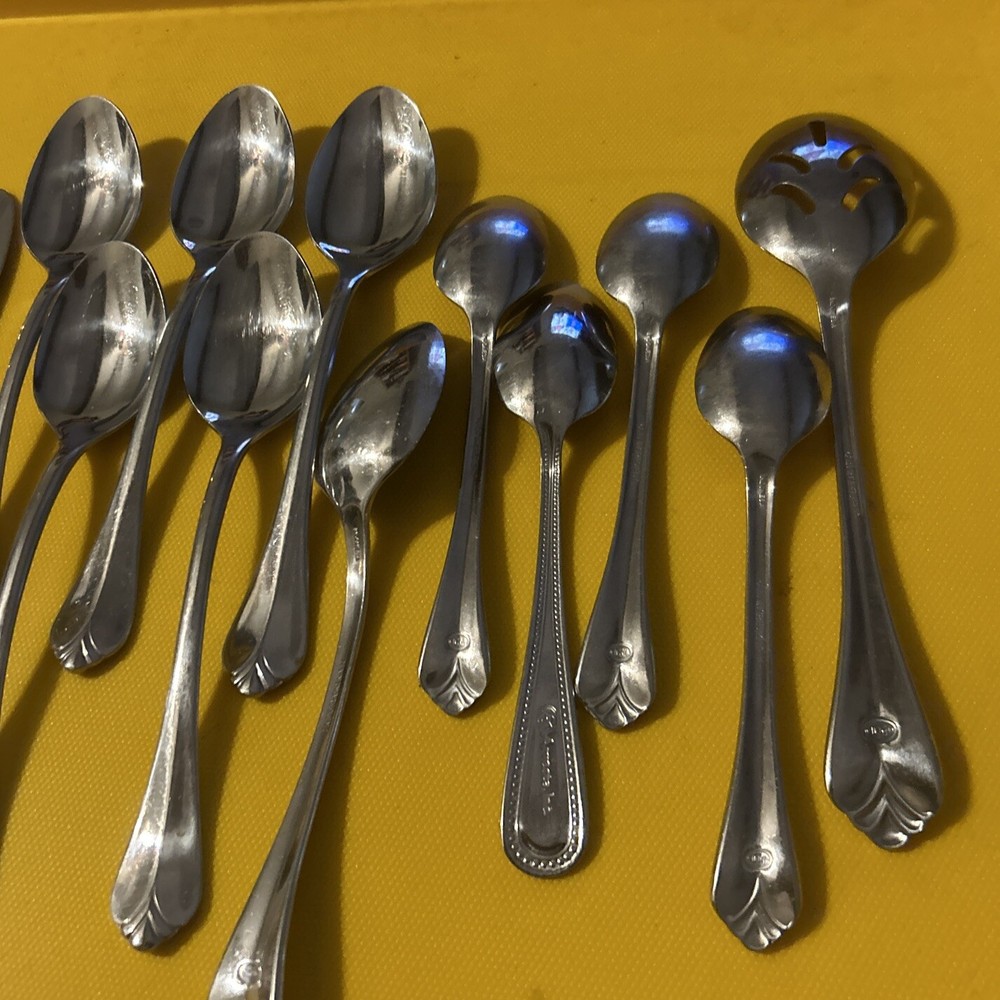 14 Pc Main Ingredient Stainless Mixed Flatware Lot Serving Soup Teaspoons