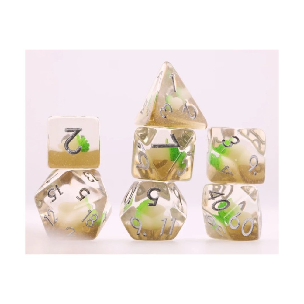 Foam Brain Assorted Inclusions Dice  Poly Set - Crunchy Cabbage w/Silver ( New