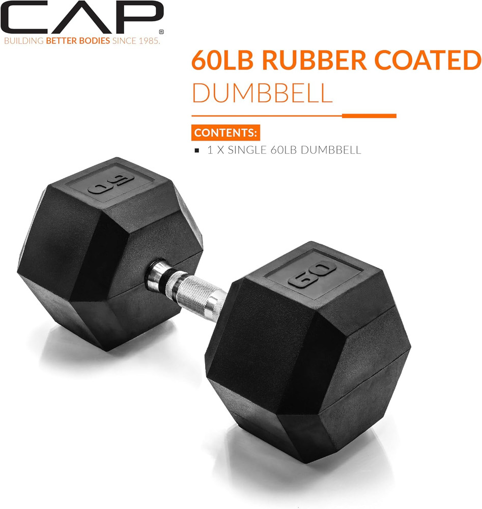 Coated Hex Dumbbell Weight - Single | 10-120 Lbs | Multiple Options