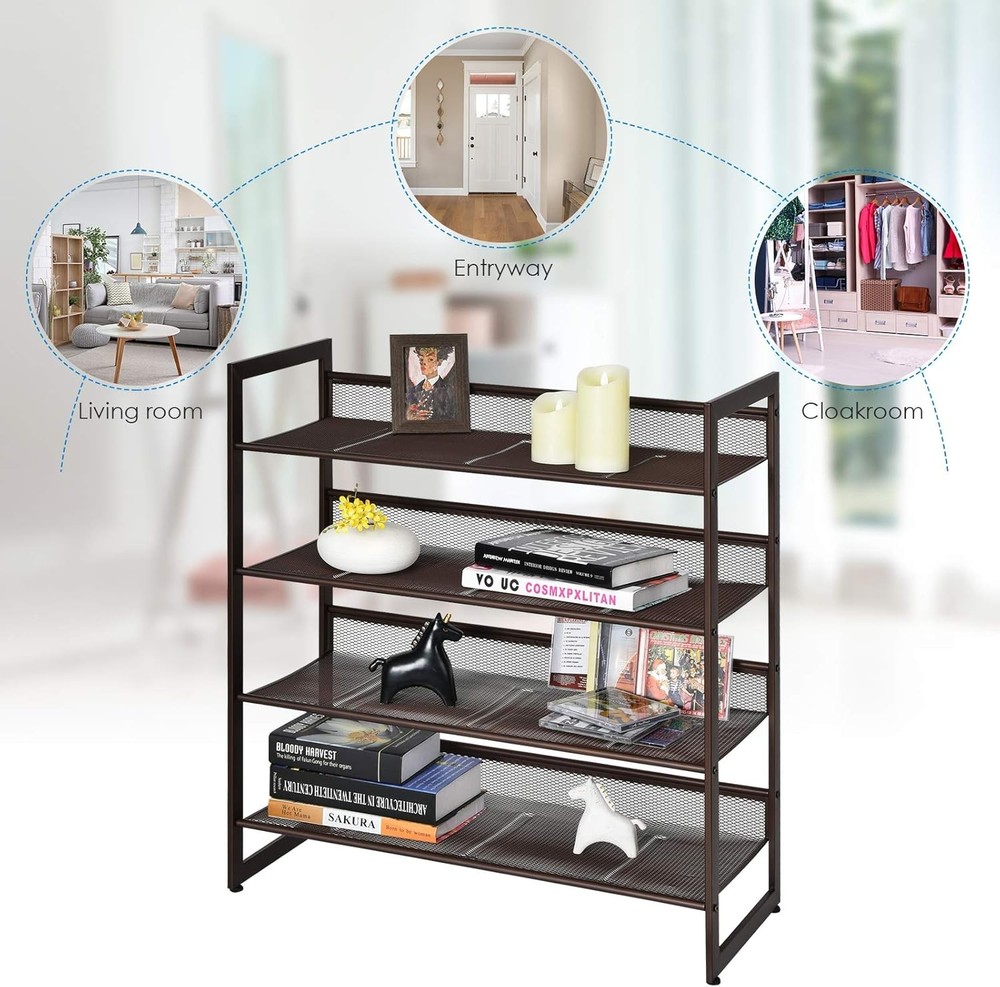4-Tier Metal Shoe Rack Stackable Flat & Slant Adjustable Shoe Storage Stand