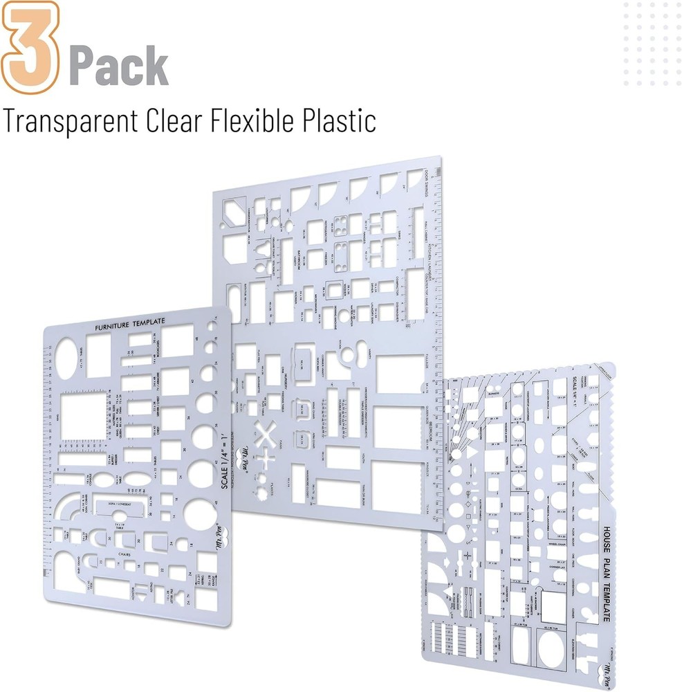 Set of 3 Drafting Templates - Ideal for Architecture & Interior Design Projects