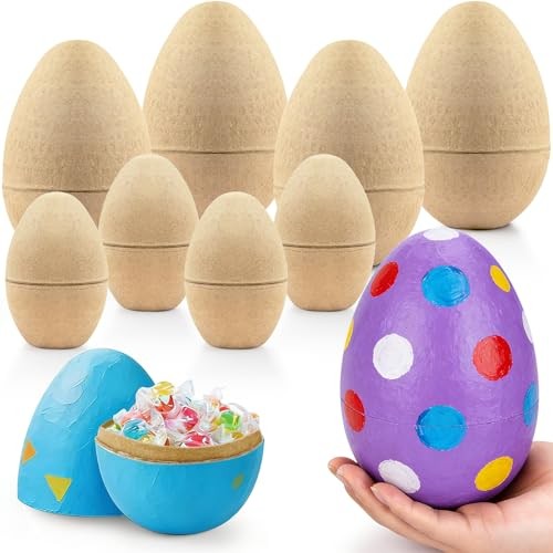 8 Pcs Large Paper Mache Easter Eggs for Crafts Fillable 4 Large Plus & 4 Large