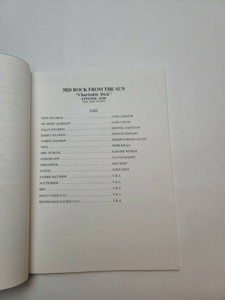 3RD ROCK FROM THE SUN / David Sacks 1999 TV Script, Simbi Kali "Charitable Dick"