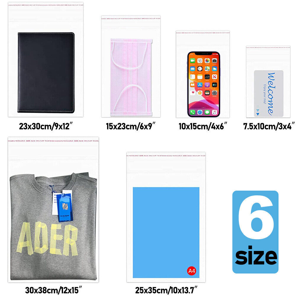 1000pcs Resealable Poly Bags Transparent OPP Bag Plastic Bags Self Adhesive Seal