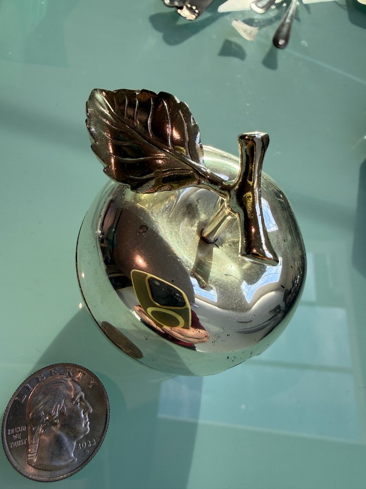 Silver plated apple mustard pot with liner