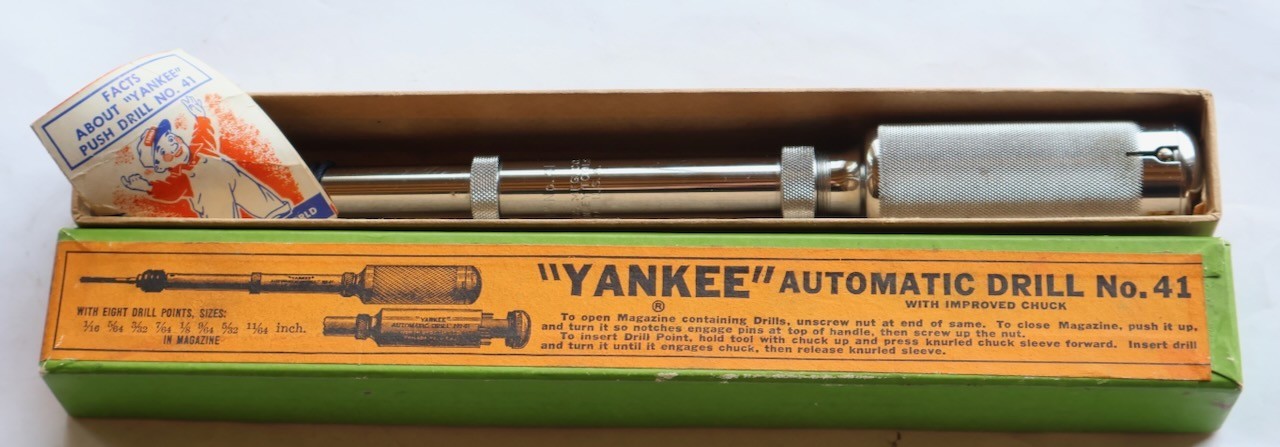 North Bros "YANKEE" No. 41 Push Drill + 8 Bits + Box + Insert / NOS / MT Tools