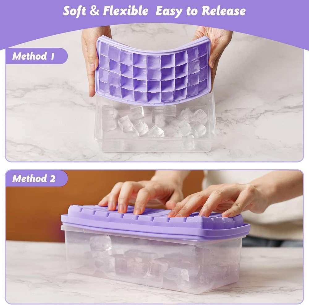 Stylish Violet Ice Cube Tray with Leak-Proof Lid – Dishwasher Safe & Compact
