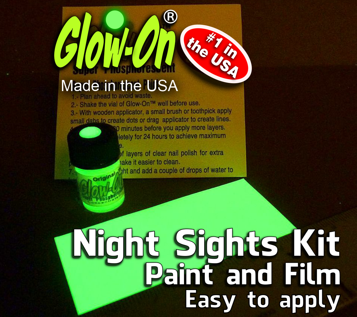 Glow-On Glow Night Sights Kit, Paint & Film 2.3ml paint +7 x 3.3cm Glow Film