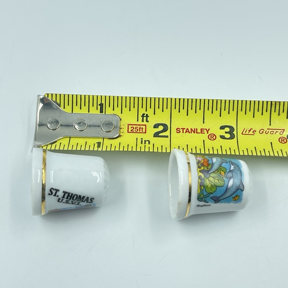 2 Porcelain Souvenier Thimbles - Roatan & St.Thomas
