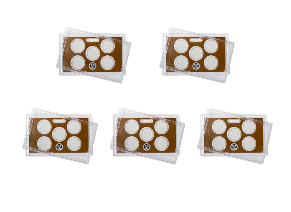 Empty Plastic Lens with Brown Insert Holds 5 Quarters, 5 Pack