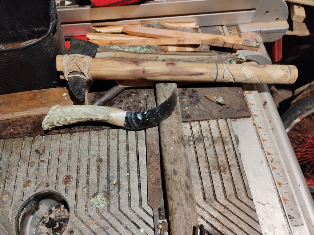 Authentic Obsidian Tomahawk And Obsidian Deer Antler Handle