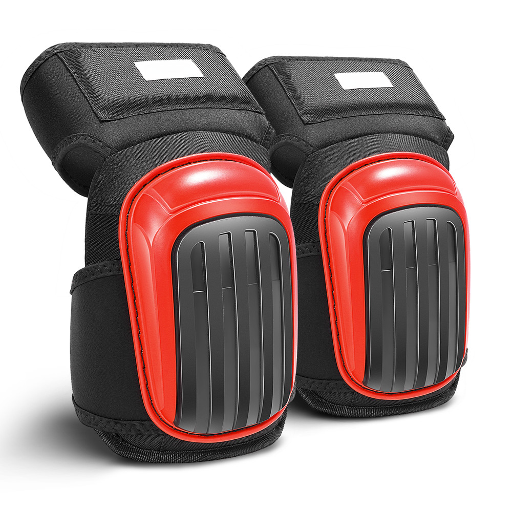 Pair Adjustable Strap Top Knee Pad Red 600D Polyester Mesh Hard Shell Protection