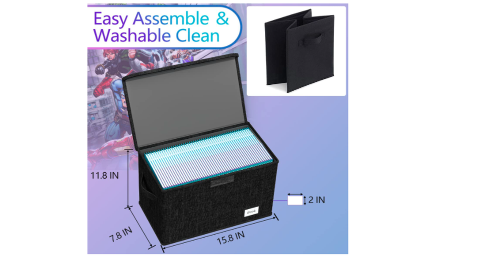 Book Storage Box Organizer Large Collapsible Leather Comic Books Container Board