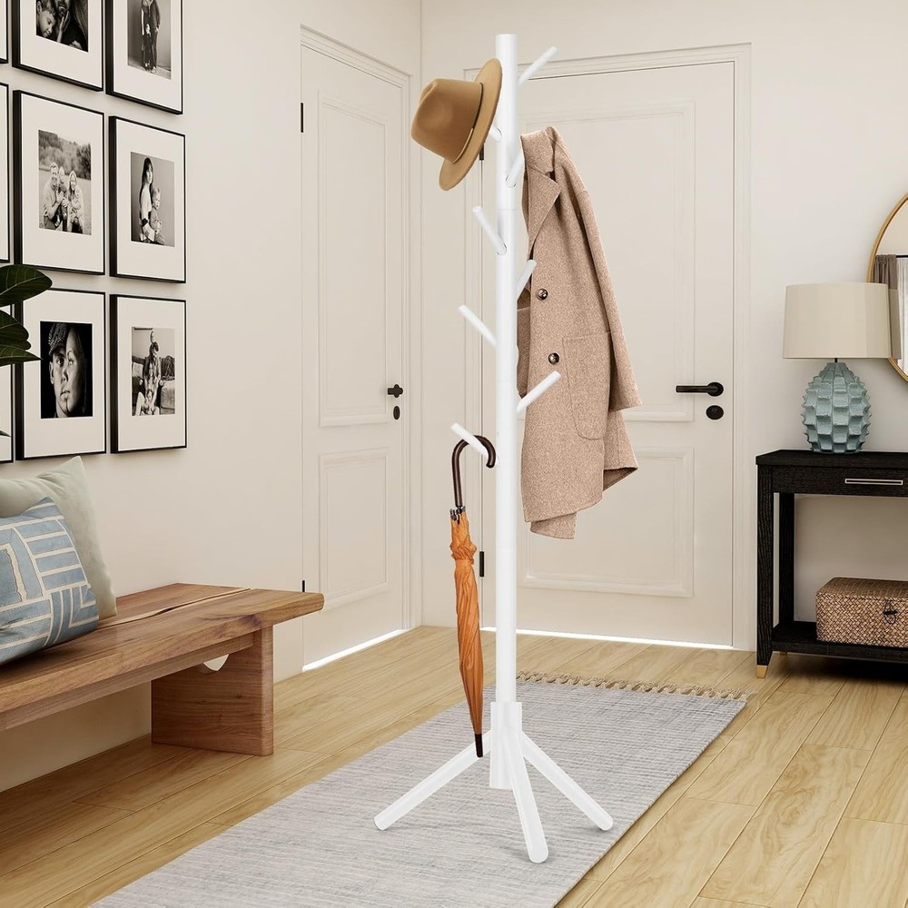 Coat Rack Freestanding Coat Rack W/ 8 Hooks & 3 Adjustable Size Tree Coat Racks