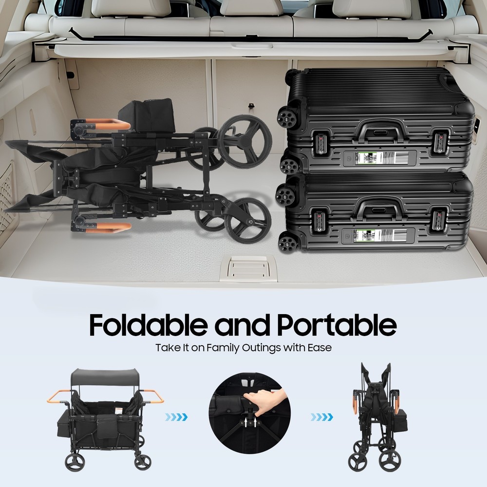 Stroller Wagon 4 Seats Quad Collapsible Stroller with Adjustable Handle & Canopy