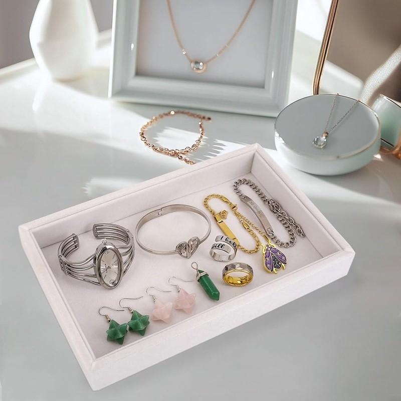 Velvet Jewelry Display Tray Organizer Stackable Empty Plate Accessories Storage