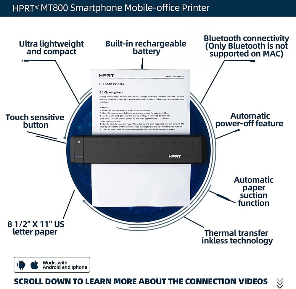 Portable Printers Wireless for Travel - M08F-A4 Bluetooth Thermal Printer