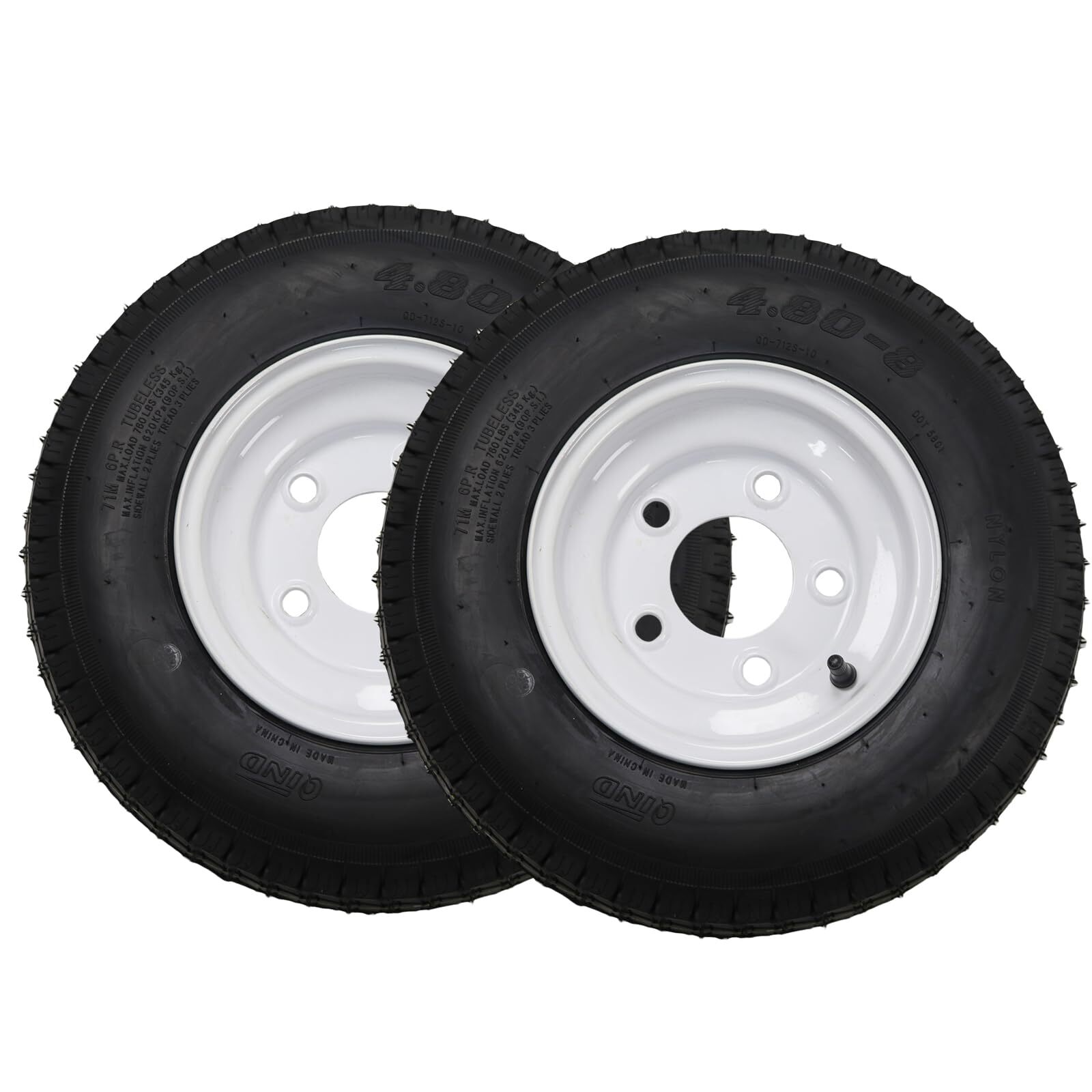 2Pack 4.80-8 Trailer Tires with Rims 4.80x8 480-8 5 Lug on 4.5" and White Wheels