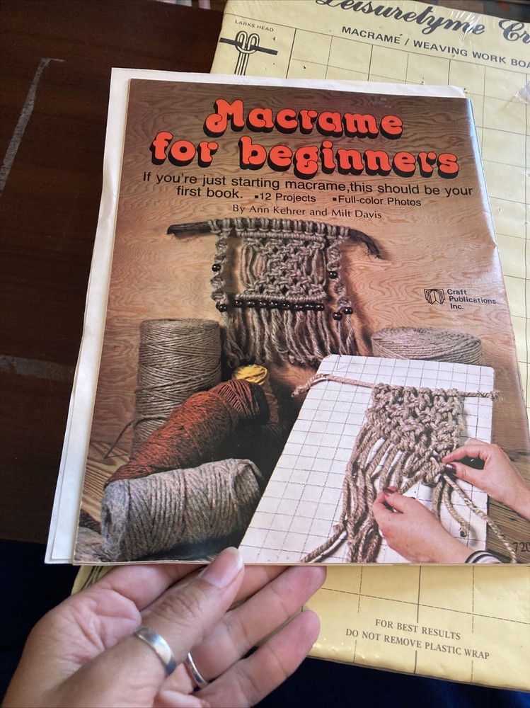 Lot Vtg. Macrame Work Board + Pins + Macrame for Beginners + Projects