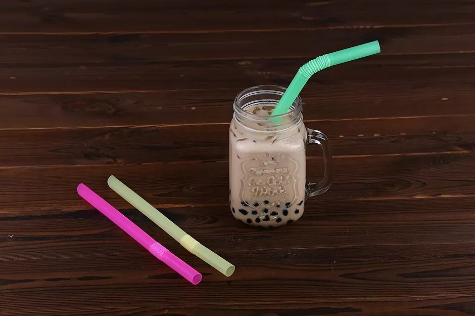 Jumbo Flexible Smoothie Plastic Straws 100 Pcs Assorted Colors Large Bendable
