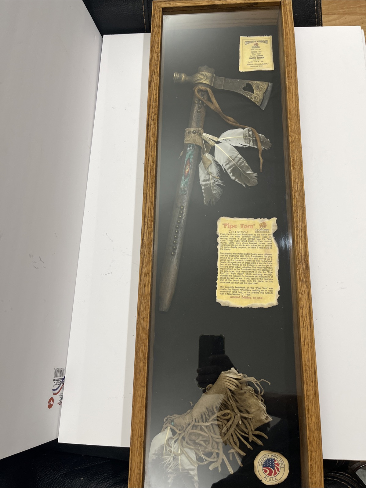 AUTH. NATIVE AMERICAN INDIAN Territory PIPE TOMAHAWK WITH Leather Tobacco Bag!