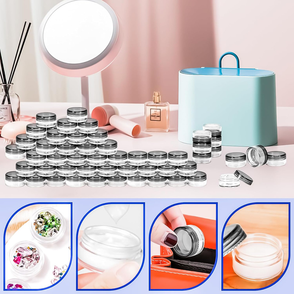 100 Pcs 5G Empty Plastic Containers with Black Lids,Mini Makeup Sample Container