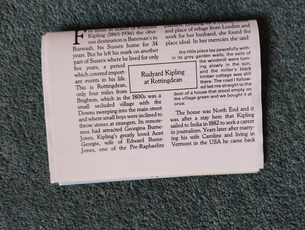 Sk13 Ephemera 1990 Article Rudyard Kipling Rottingdean
